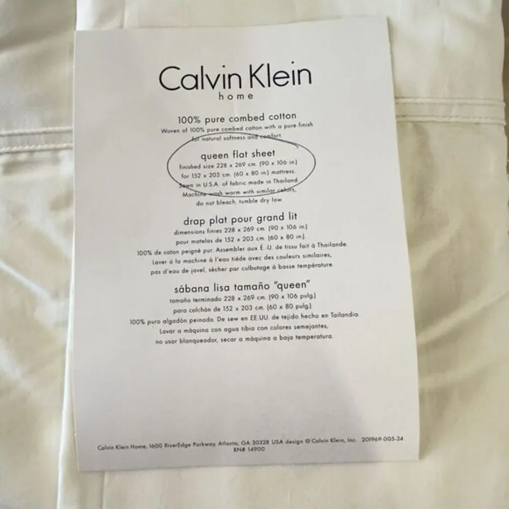 NOS Calvin Klein Home QUEEN Egyptian Cotten Sateen Cream‎ Ivory Flat Sheet VTG